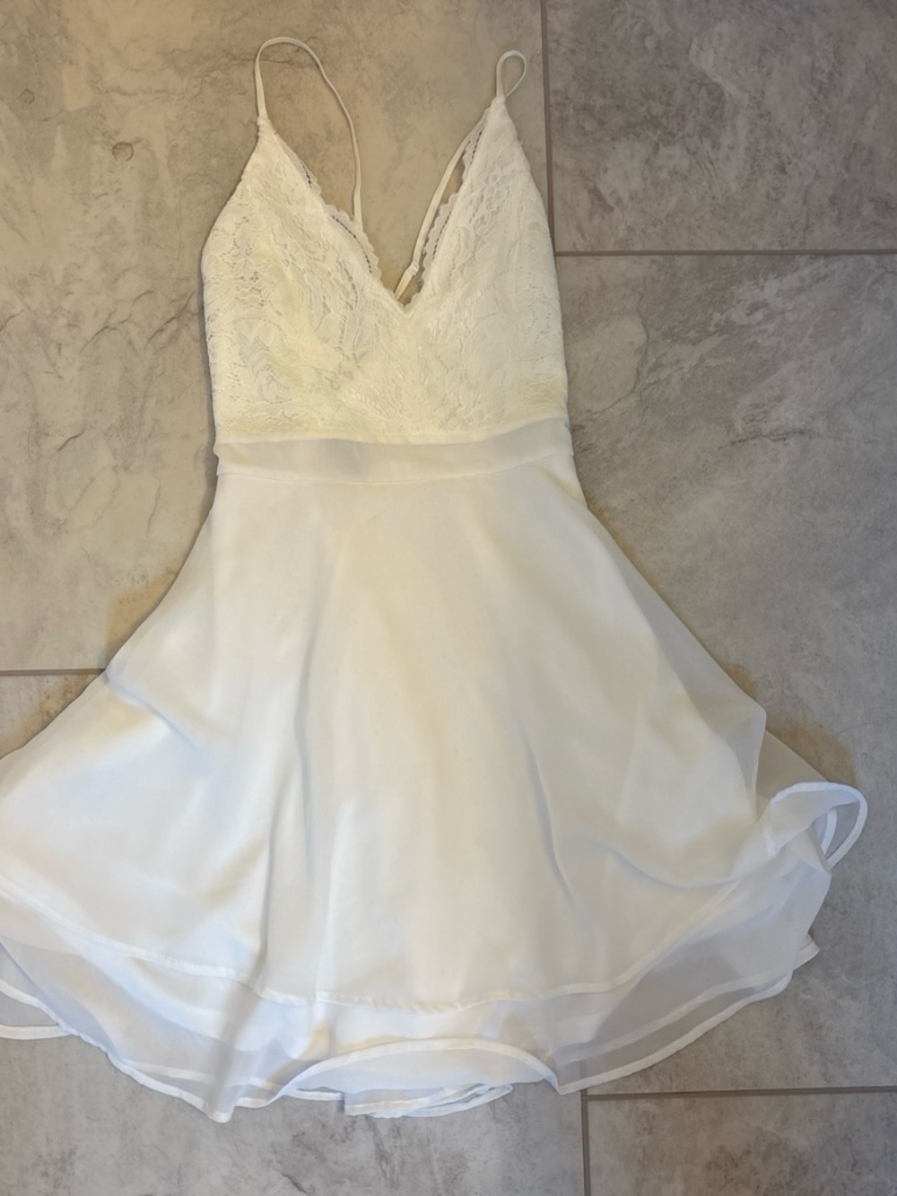 Windsor White Lace Bodice Spaghetti Strap Skater Dress